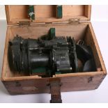 British 7x50 Gun Sight Binoculars by Ross, London housed in the original wooden carry case.