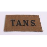 Scarce T.A.N.S (Territorial Army Nursing Service) Printed Slip on Shoulder Title, black lettering on