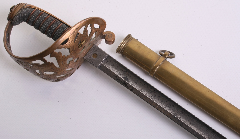 British Victorian 1857 Pattern Royal Engineer Officer's Sword, Etched blade by Thurkle with - Image 2 of 6