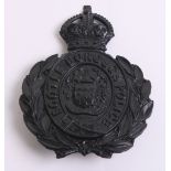 Bootle Borough Police Helmet Badge, black wreath, Kings crown (one lug fitting missing on the