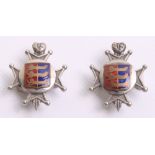 Royal Sussex Regiment Cinque Ports Officers Collar Badges circa 1899, white metal with enamel