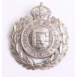 Borough of Gravesend Police Helmet Badge, white metal wreath, Kings crown, coat of arms centre,