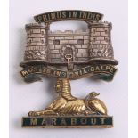 Dorsetshire Regiment Officers Forage Cap Badge 1881-94, of silver gilt and enamel. Two lug