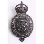 Northamptonshire Kings Crown Police Helmet Plate, Kings crown black garter, complete with two lug