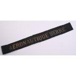 Great War French Naval Air Service Cap Tally, being gilt wire on black ribbon, AERONAUTIQUE BERRE.