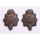 Royal Sussex Regiment Cinque Ports Officers Bullion Collar Badges circa 1903, small type bullion