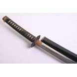 Japanese Katana with Signed Blade, the sword has its original lacquered scabbard. Civilian mounts to