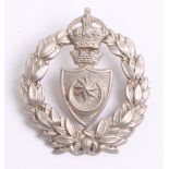 Portsmouth City Police Cap Badge, Kings crown, white metal wreath complete with two lug fittings