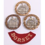 3x Victorian Dorsetshire Regiment Cap Badges all with two lug fittings on the reverse. Badges are