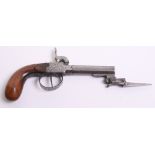 Belgian Boxlock Percussion Travelling Pistol Fitted with a Spring Bayonet, 7.75", turn off octagonal