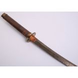 Japanese Sword Katana, heavy blade 66.5cms now covered with dried varnish. Plain brass mounts,