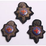 3x Royal Sussex Regiment Officers Mess Jacket Collar Badges circa 1903, being embroidered wire