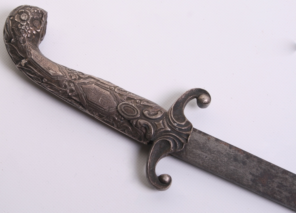 Turkish silver Mounted Sword Shamshir, 19th century. Blade 28.75" cut with 2 fullers, silver - Image 3 of 7