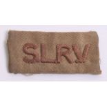 WW1 South London Rifle Volunteers VTC Shoulder Title, dark brown embroidered letters on khaki