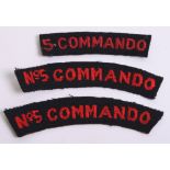 WW2 No5 Commando Cloth Shoulder Titles including early pattern example produced without the “No"