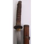 WW2 Period Burmese-Japanese Sword, blade 26"iron guard, wooden hilt with copper wire binding and