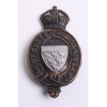 West Sussex Constabulary Helmet Badge, Kings crown, black garter, chrome coat of arms centre,