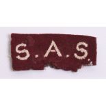 WW2 1944-45 Special Air Service (S.A.S) Cloth Shoulder Title, being short maroon cloth backing