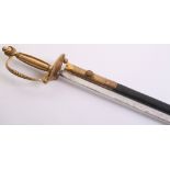 British Victorian Court Sword with gilt metal half shell guard with decorated knuckle bow.