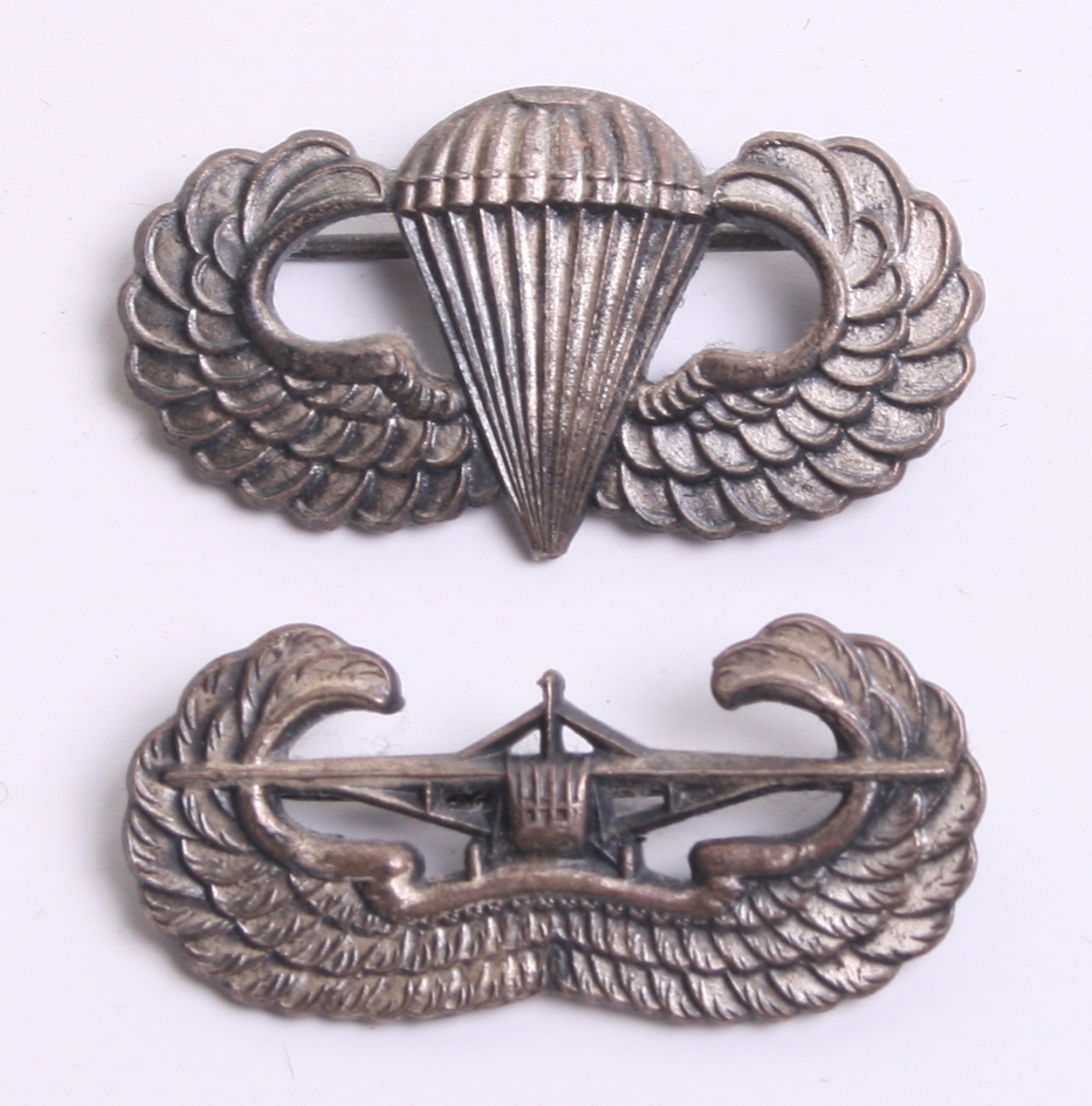 WW2 American Airborne Jump Wing and Glider Troops Wing which we believe to be both British made