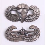 WW2 American Airborne Jump Wing and Glider Troops Wing which we believe to be both British made