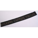 Great War French Naval Air Service Balloon Section Cap Tally, being gilt wire on black ribbon,