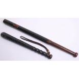 William IV  Wooden Truncheon, with painted crown, 57cms long and a turned wooden truncheon, with