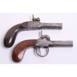 Belgium Boxlock Percussion Pocket Pistol, 6", turn off octagonal barrel, 2.25", Liege proved,