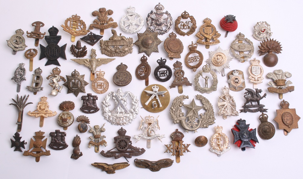 Selection of British Regimental Cap Badges of various regiments and periods including silvered