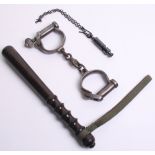 Military Handcuffs, backstrap derby style, they are marked J G 1952, with an arrow KE 2770, J.Hudson
