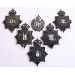 Six Kings Crown Police Helmet Plates, Berkshire Constabulary wreath, Burnley Borough Police, Essex