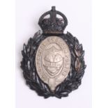 Rotherham Borough Police Helmet Badge, black wreath, white metal centre, Kings crown, coat of arms