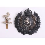 Kent Constabulary Helmet Badge, black  wreath, Kings crown, white metal Invicta horse centre,