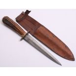 WW2 British Home Guard Auxiliaries FS Style Fighting Knife, with stag horn grip. Brass cross