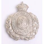 Tunbridge Wells Borough Police Helmet Badge, white metal wreath, Kings crown, coat of arms centre,