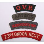 Selection of WW1 London Regiment Cloth Shoulder Titles, consisting of embroidered red lettering on