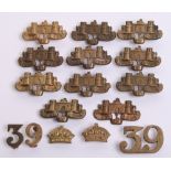 Selection of 39th (Dorsetshire) Regiment Collar Badges, consisting of two brass crowns worn as