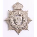 Portsmouth City Police Helmet Badge, white metal star, Kings crown (one lug fitting missing on the