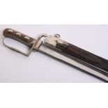 Late 19th Century German Hunting Hanger, broad straight single edge blade 24" nickel stirrup hilt