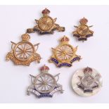 WW1 Army Cyclist Corps Sweetheart Brooches, mostly gilt and enamel examples, one on mother of