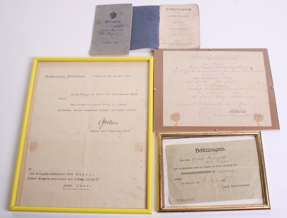 WW1 German Paperwork Grouping belonging to Otto Engel of Landwehr Infantry Regimrnt 17. Group
