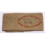 Rare WW1 1916 Women's National Land Service Corps Armband in khaki cloth with four tin buttons to