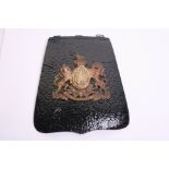 Victorian Undress Sabretache of black patenet leather fitted with a large brass Royal Arms badge