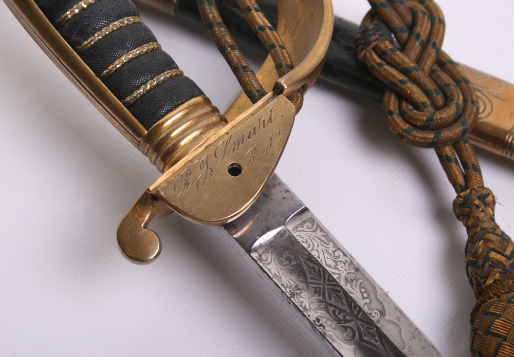 British 1827 Pattern Royal Naval Warrant Officer's Sword, Blade 31.5" etched with royal arms and - Image 5 of 6