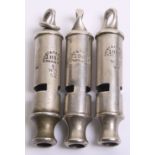 Three Victorian Military Issue Whistles all being Metropolitan pattern. All three are made by Bent &