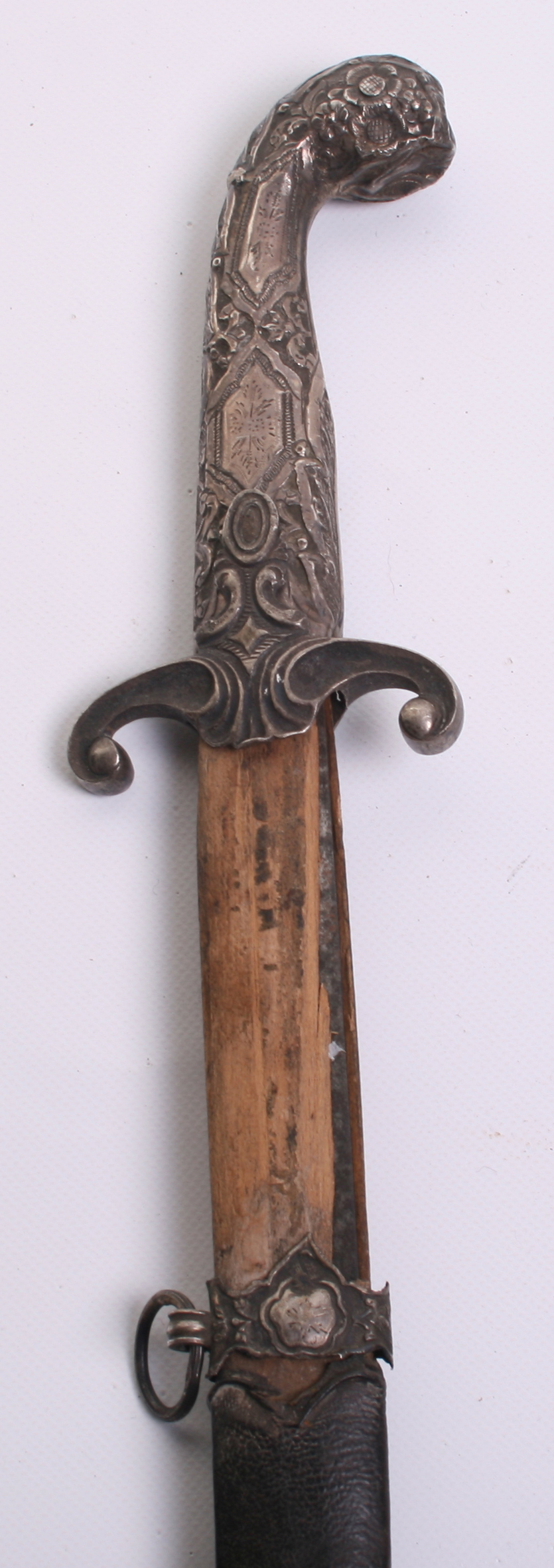 Turkish silver Mounted Sword Shamshir, 19th century. Blade 28.75" cut with 2 fullers, silver - Image 2 of 7