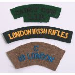 London Cadet Cloth Shoulder Titles, consisting of blue embroidered lettering on khaki C 19 LONDON