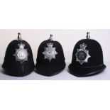 Three Obsolete Ball Top Police Helmets, Queens Crown Leicestershire Constabulary six panel cork