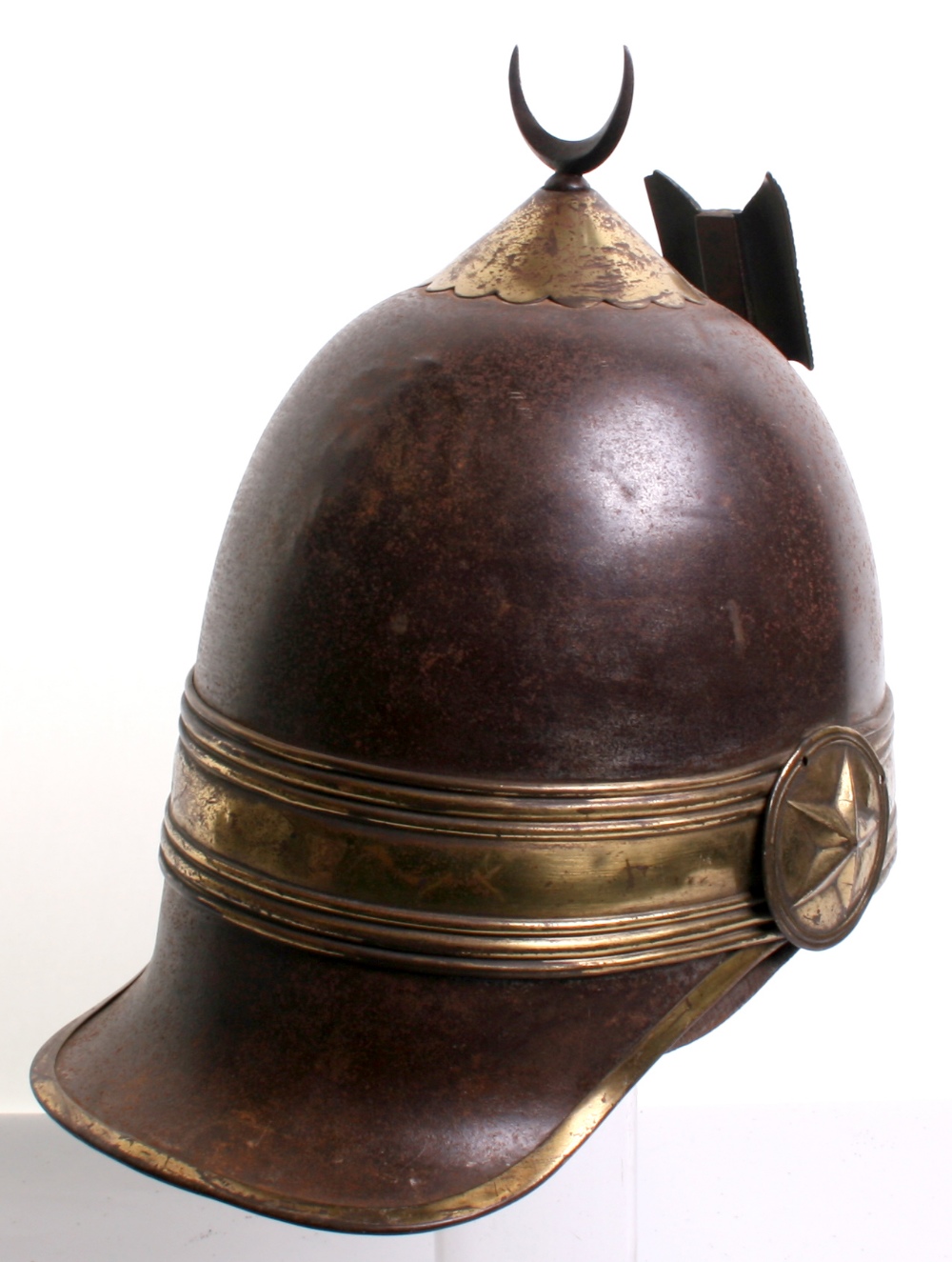 19th Century Ottoman Empire Khedive Palace Guards Helmet, tall steel skull surmounted by an iron - Image 4 of 5