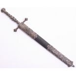 Good Quality All-Steel Dagger Stiletto, 19th century, broad double edge blade 6.75", wrythen grip